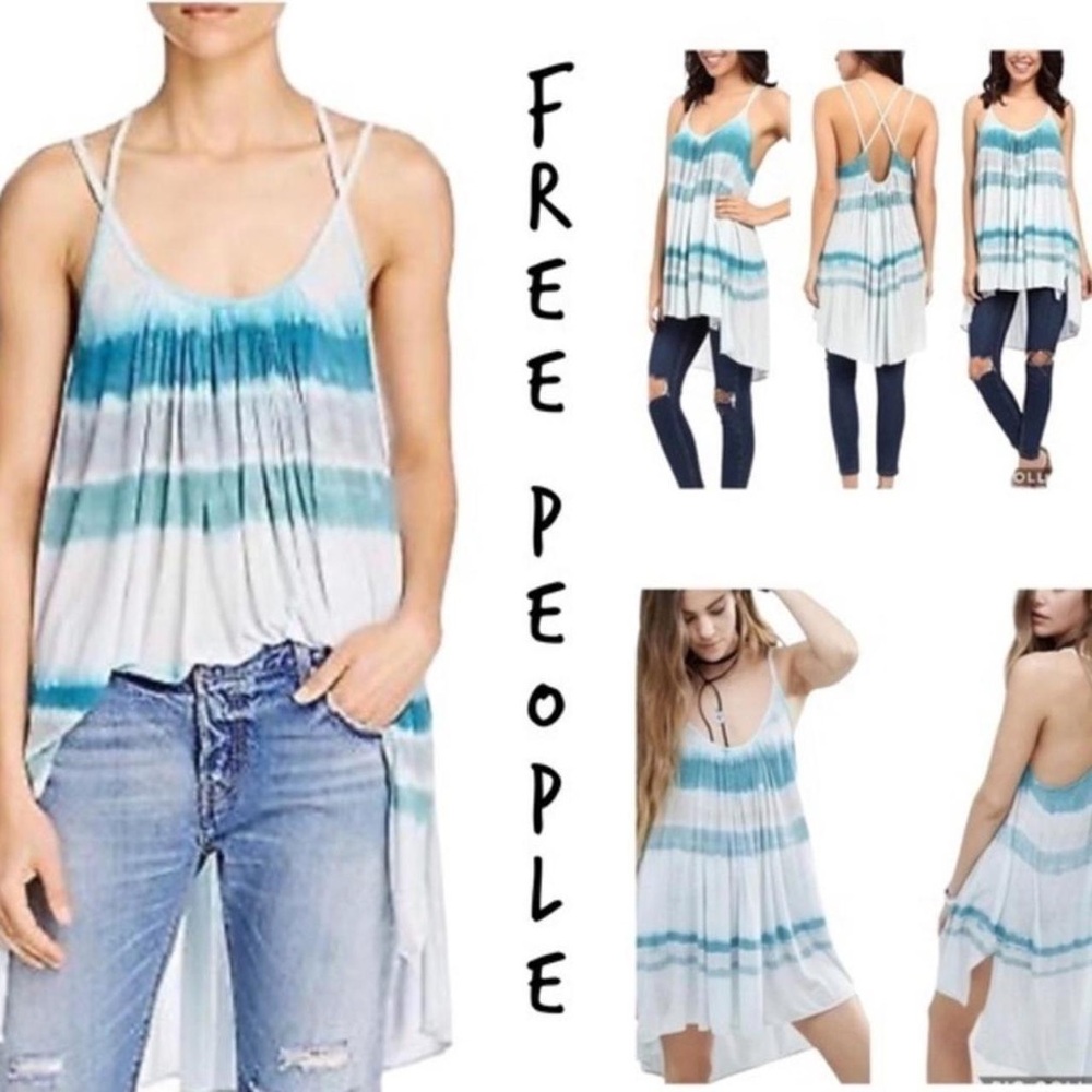 EUC Free People We The Free Light Blue Tie Dye Aquamarine Fly Away Tunic Tank